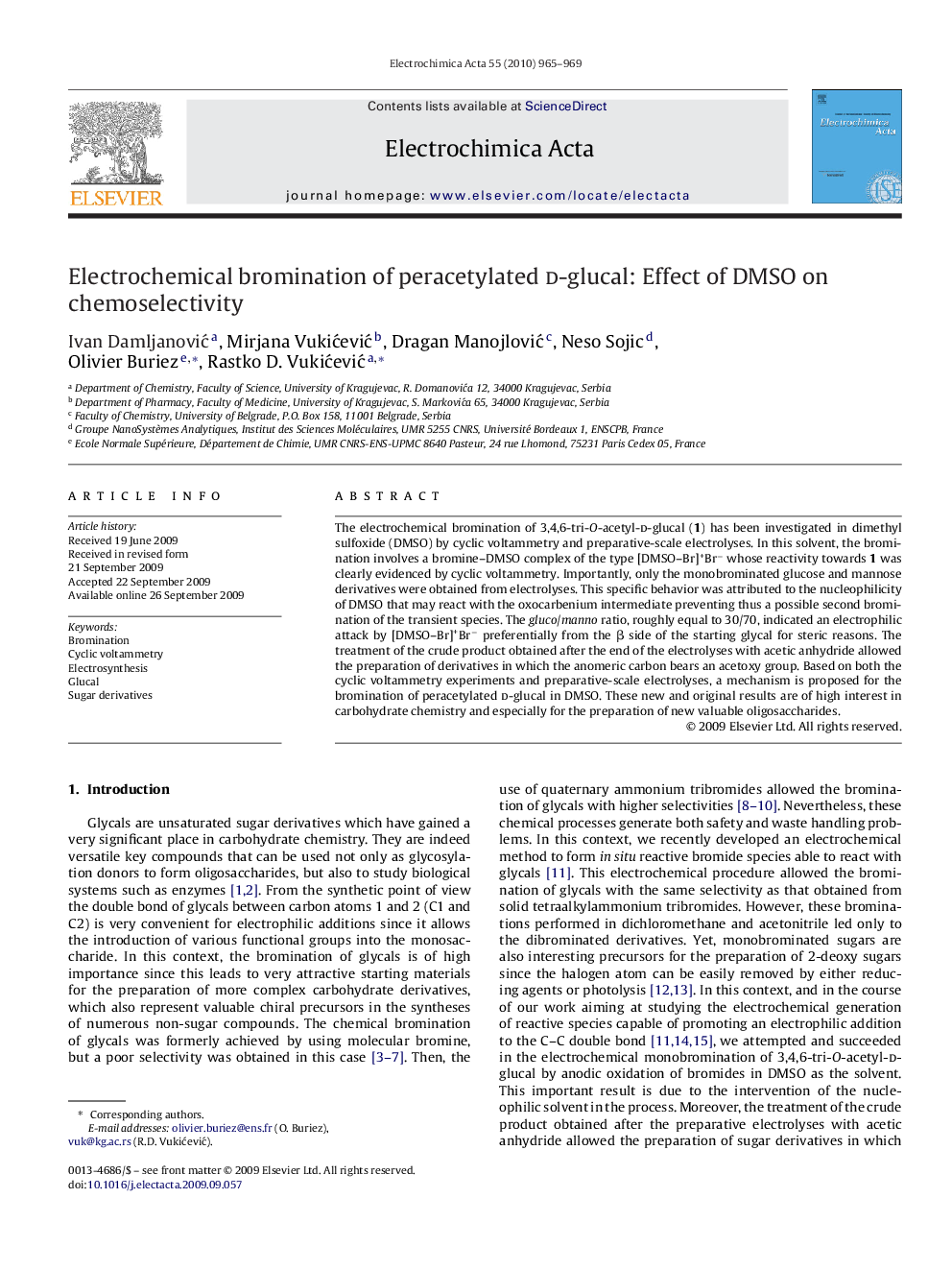 Electrochemical bromination of peracetylated d-glucal: Effect of DMSO on chemoselectivity