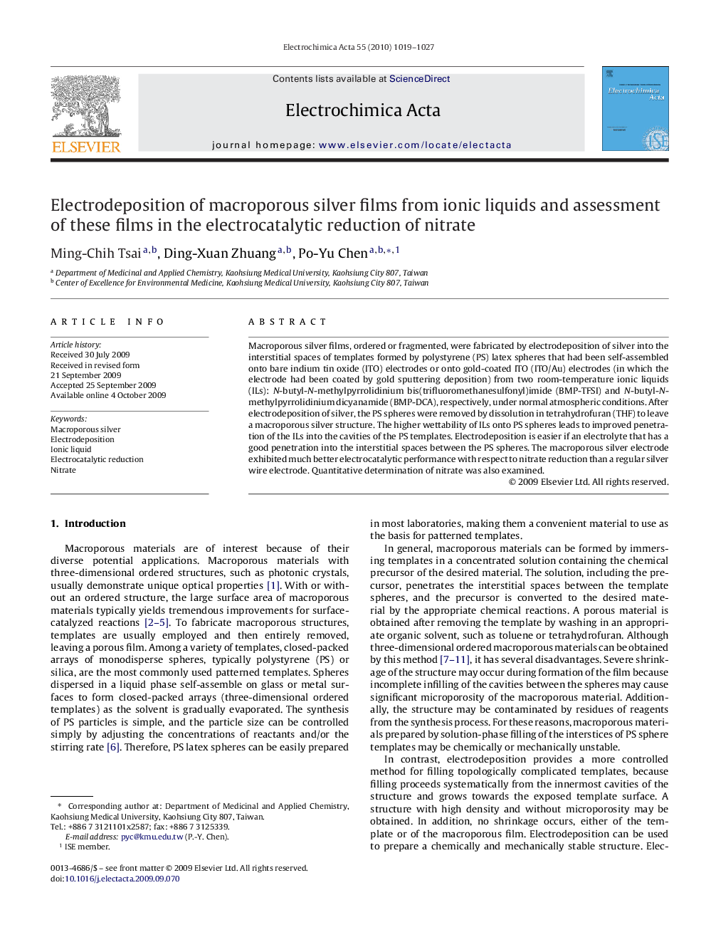 Electrodeposition of macroporous silver films from ionic liquids and assessment of these films in the electrocatalytic reduction of nitrate