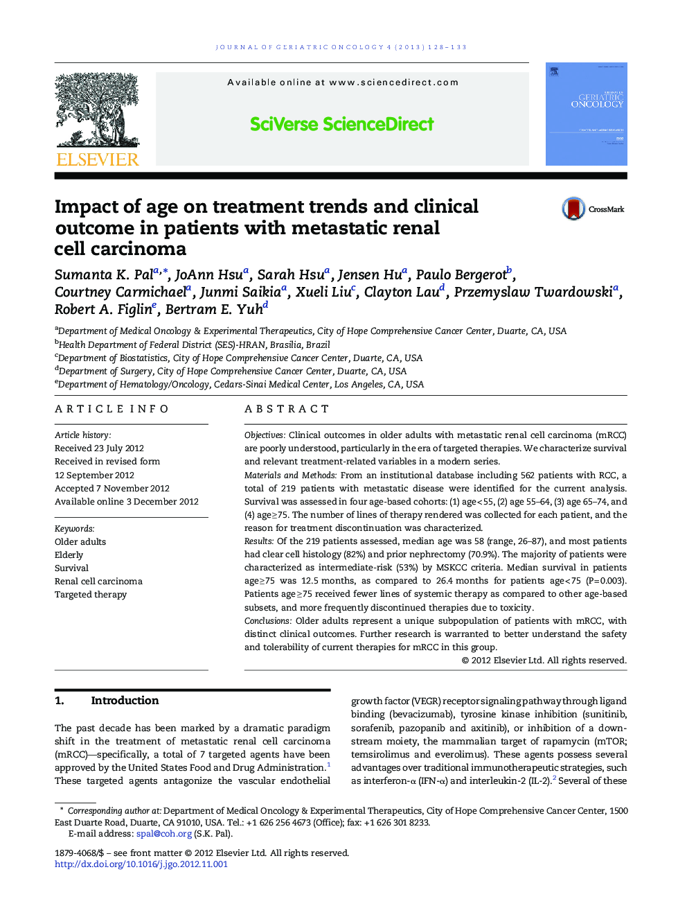 Impact of age on treatment trends and clinical outcome in patients with metastatic renal cell carcinoma