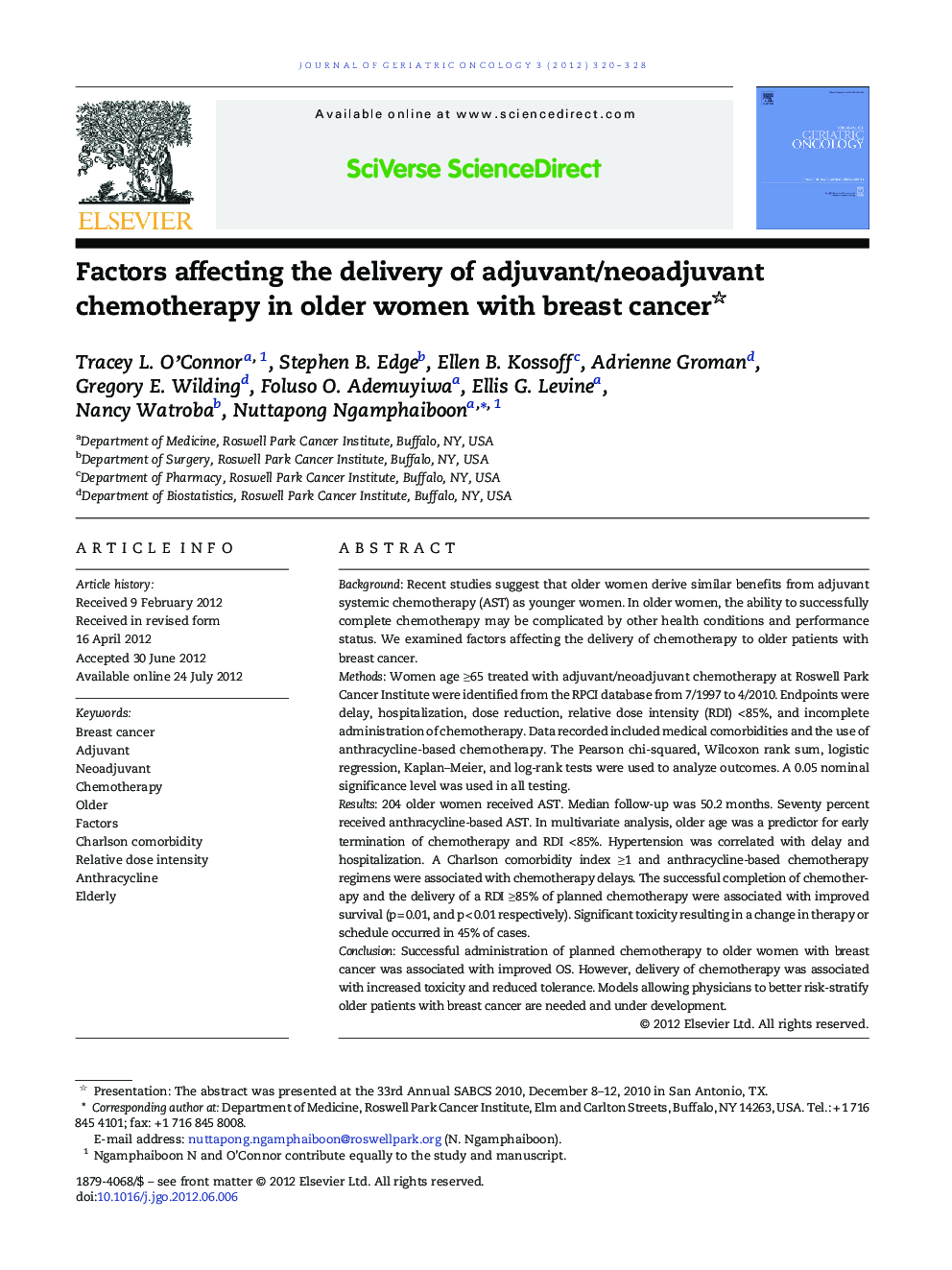 Factors affecting the delivery of adjuvant/neoadjuvant chemotherapy in older women with breast cancer