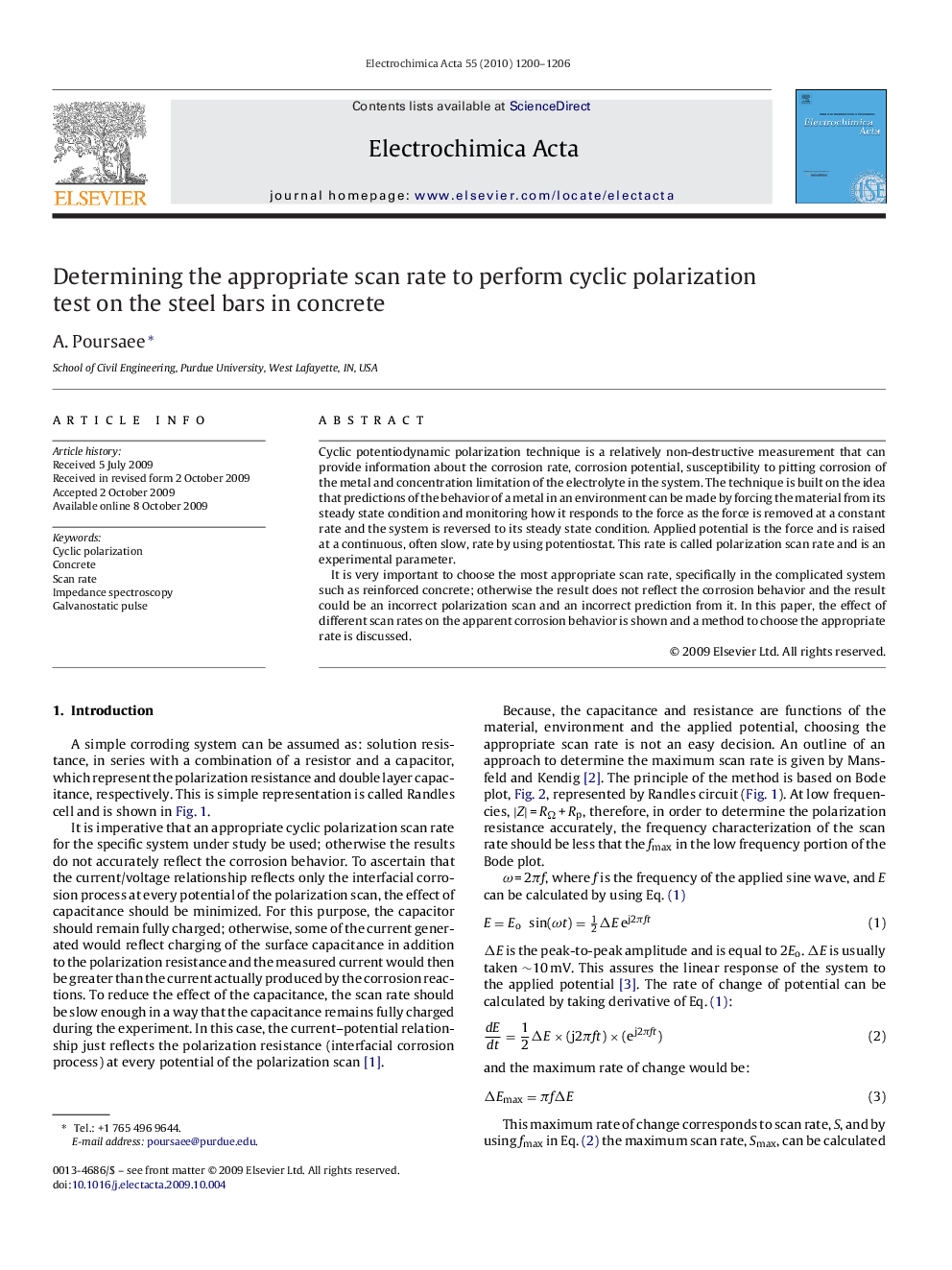 Determining the appropriate scan rate to perform cyclic polarization test on the steel bars in concrete