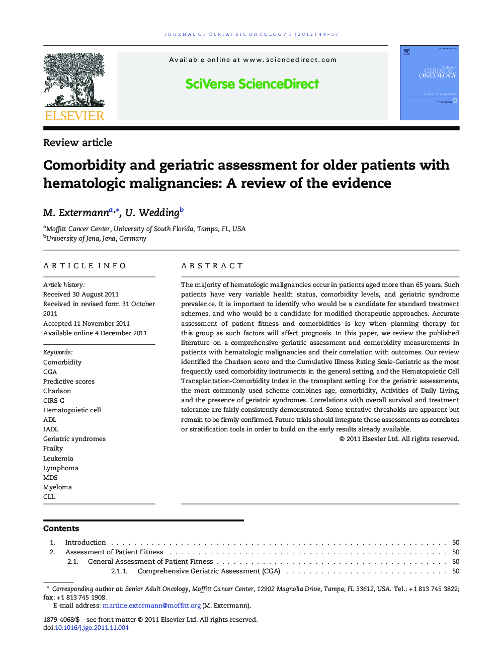 Comorbidity and geriatric assessment for older patients with hematologic malignancies: A review of the evidence