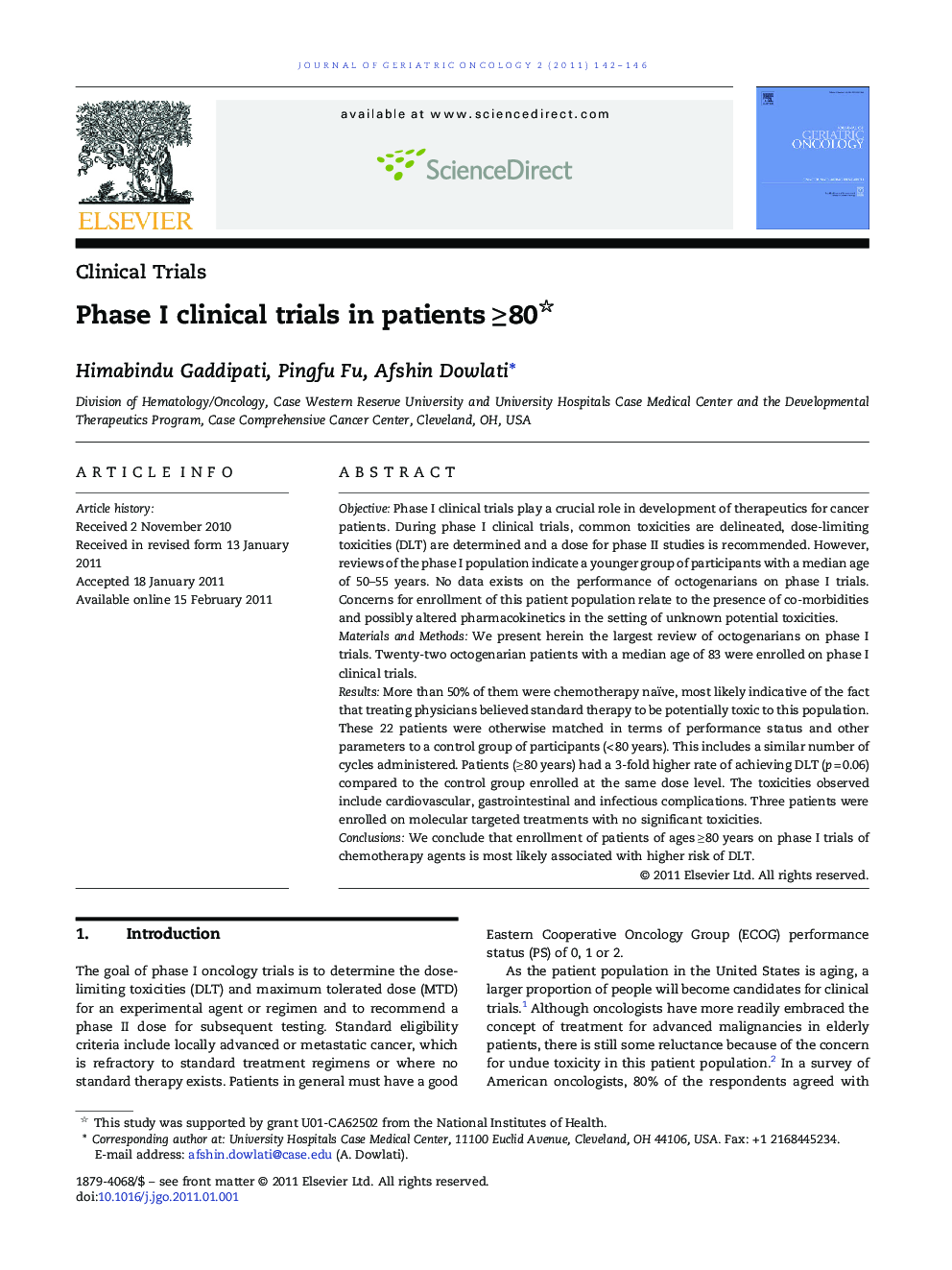 Phase I clinical trials in patientsÂ â¥Â 80