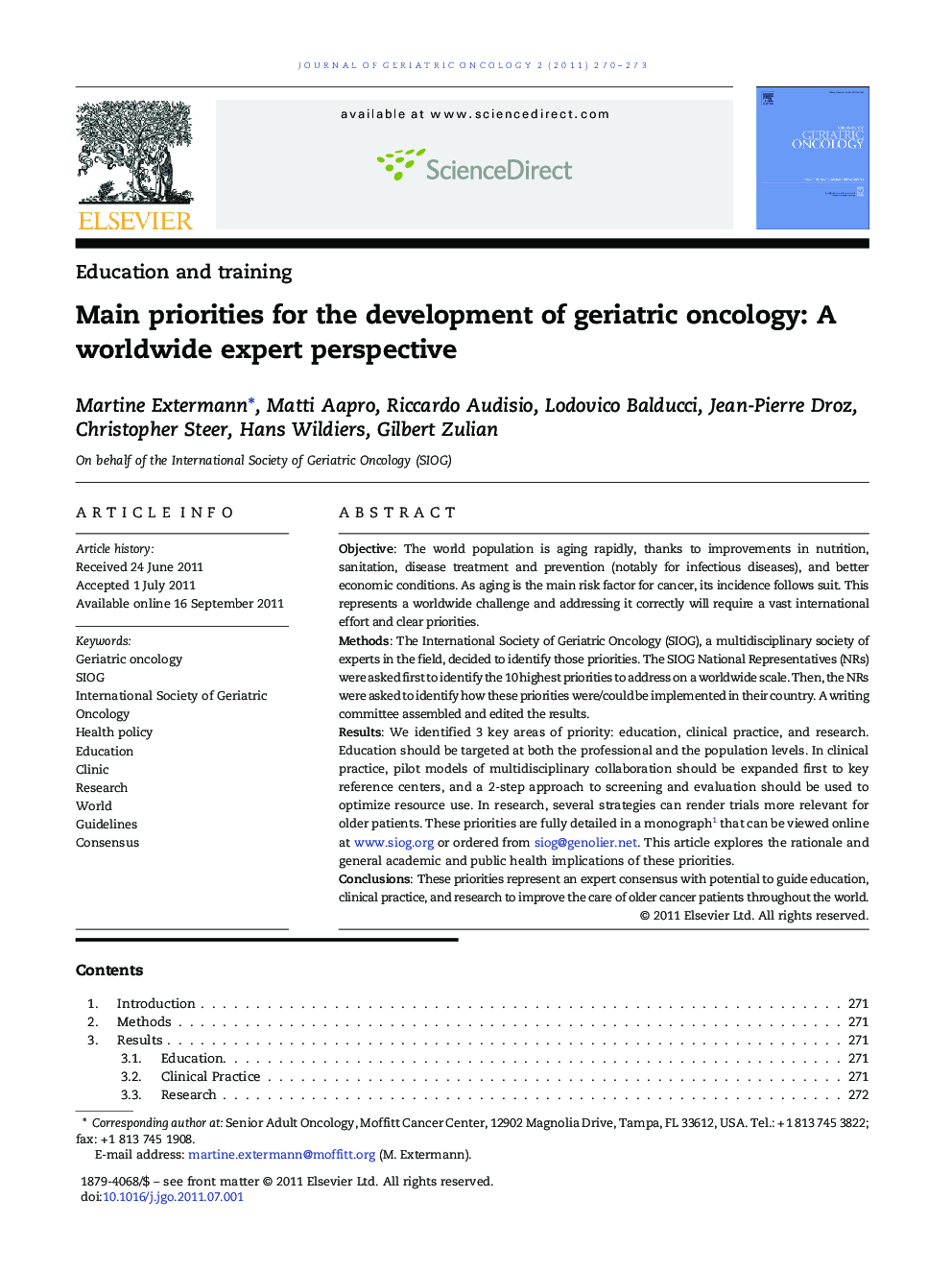 Main priorities for the development of geriatric oncology: A worldwide expert perspective