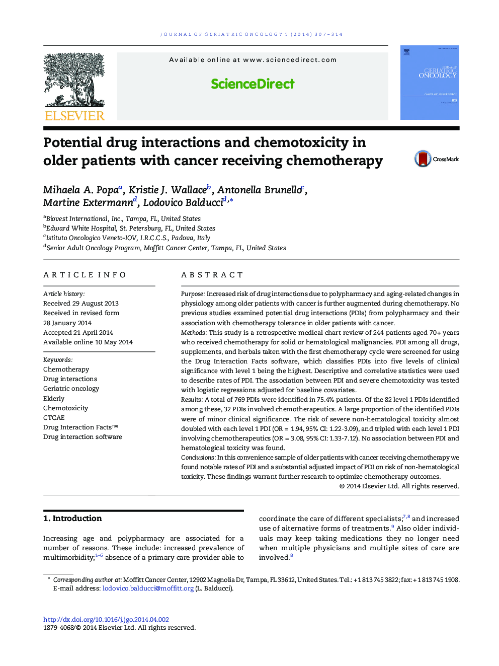 Potential drug interactions and chemotoxicity in older patients with cancer receiving chemotherapy