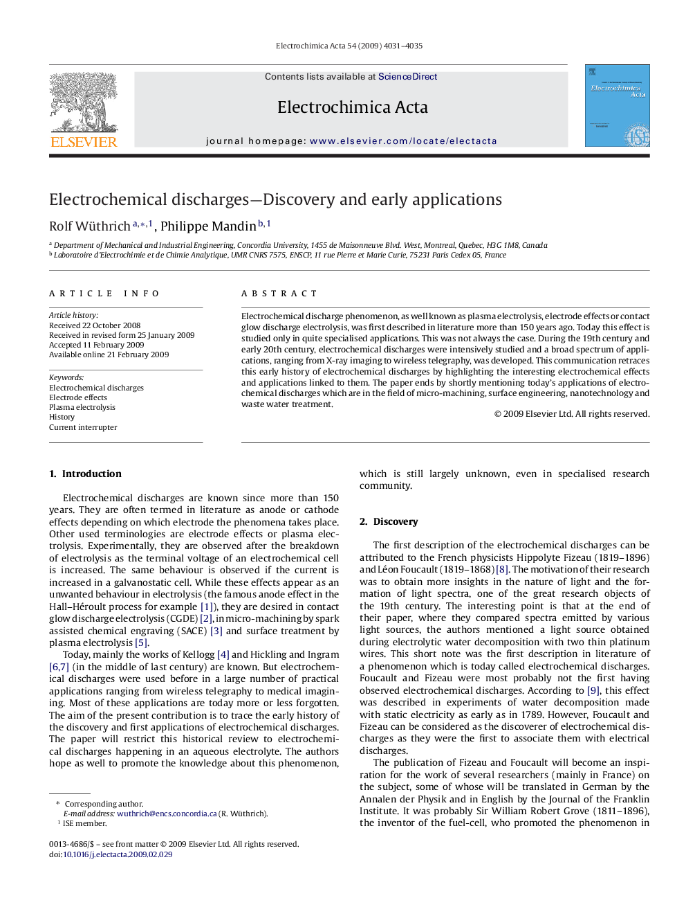 Electrochemical discharges—Discovery and early applications