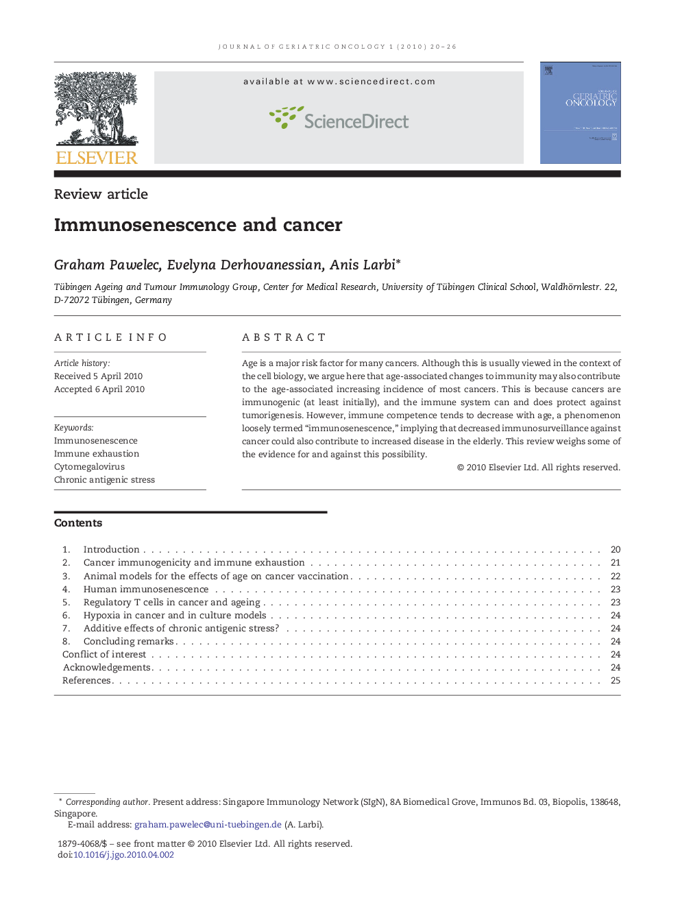 Immunosenescence and cancer