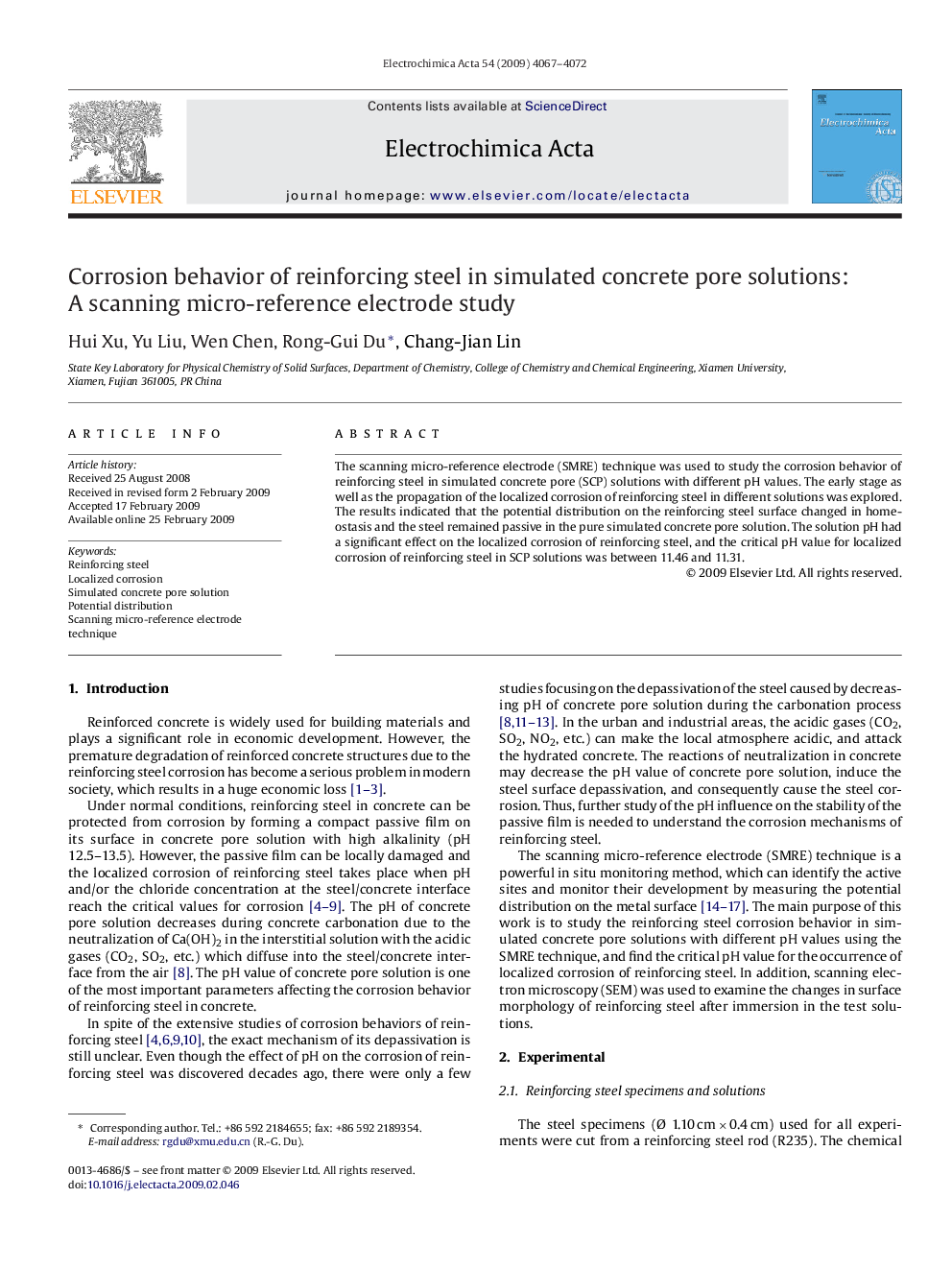 Corrosion behavior of reinforcing steel in simulated concrete pore solutions: A scanning micro-reference electrode study