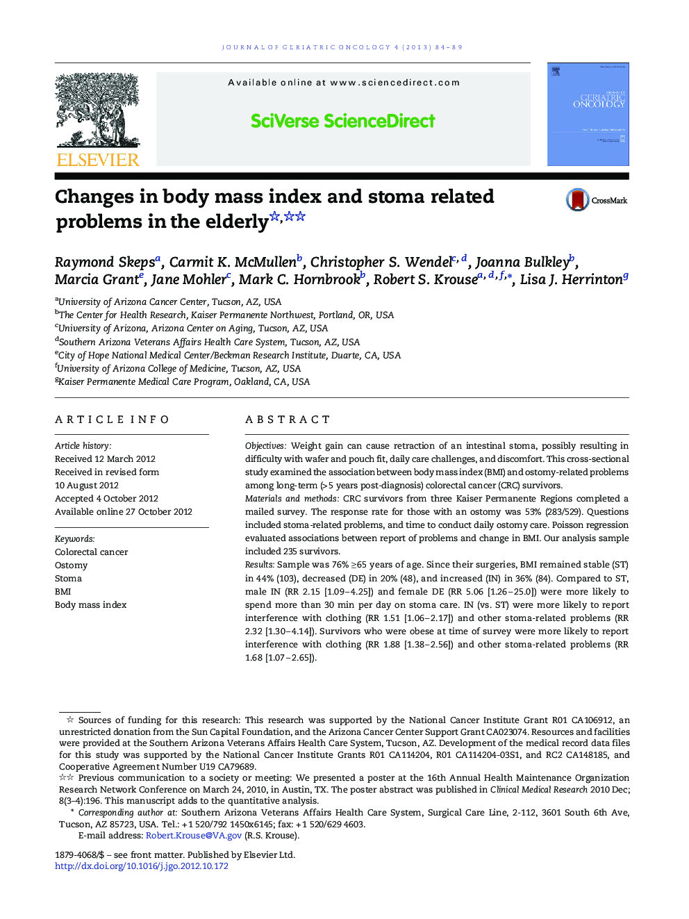 Changes in body mass index and stoma related problems in the elderly 