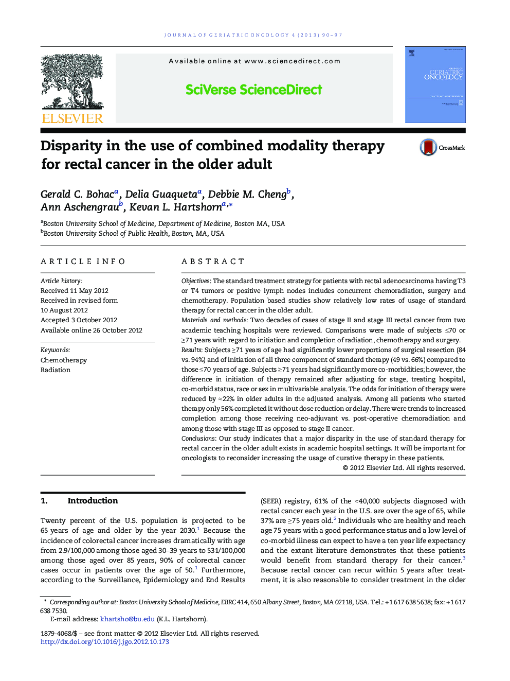 Disparity in the use of combined modality therapy for rectal cancer in the older adult