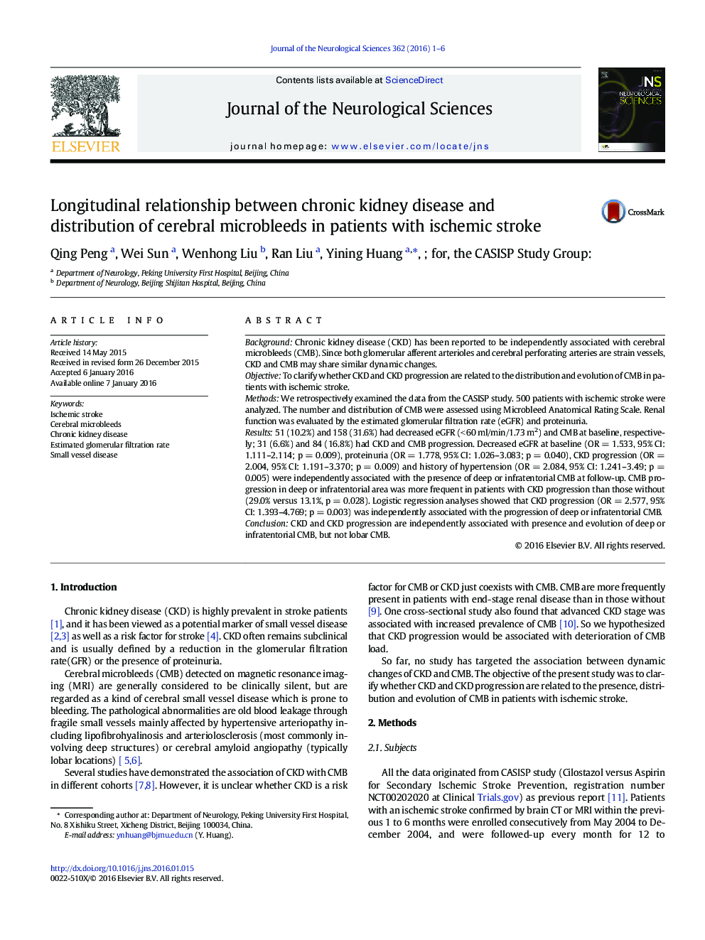 Longitudinal relationship between chronic kidney disease and distribution of cerebral microbleeds in patients with ischemic stroke