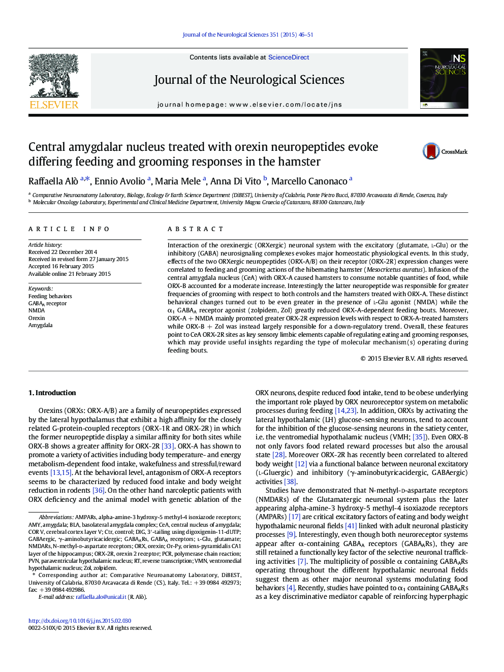 Central amygdalar nucleus treated with orexin neuropeptides evoke differing feeding and grooming responses in the hamster