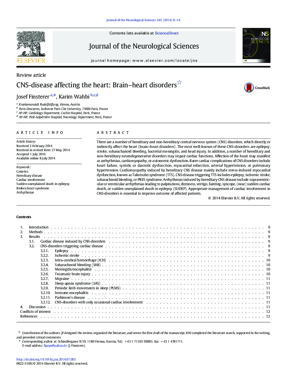 CNS-disease affecting the heart: Brain–heart disorders 