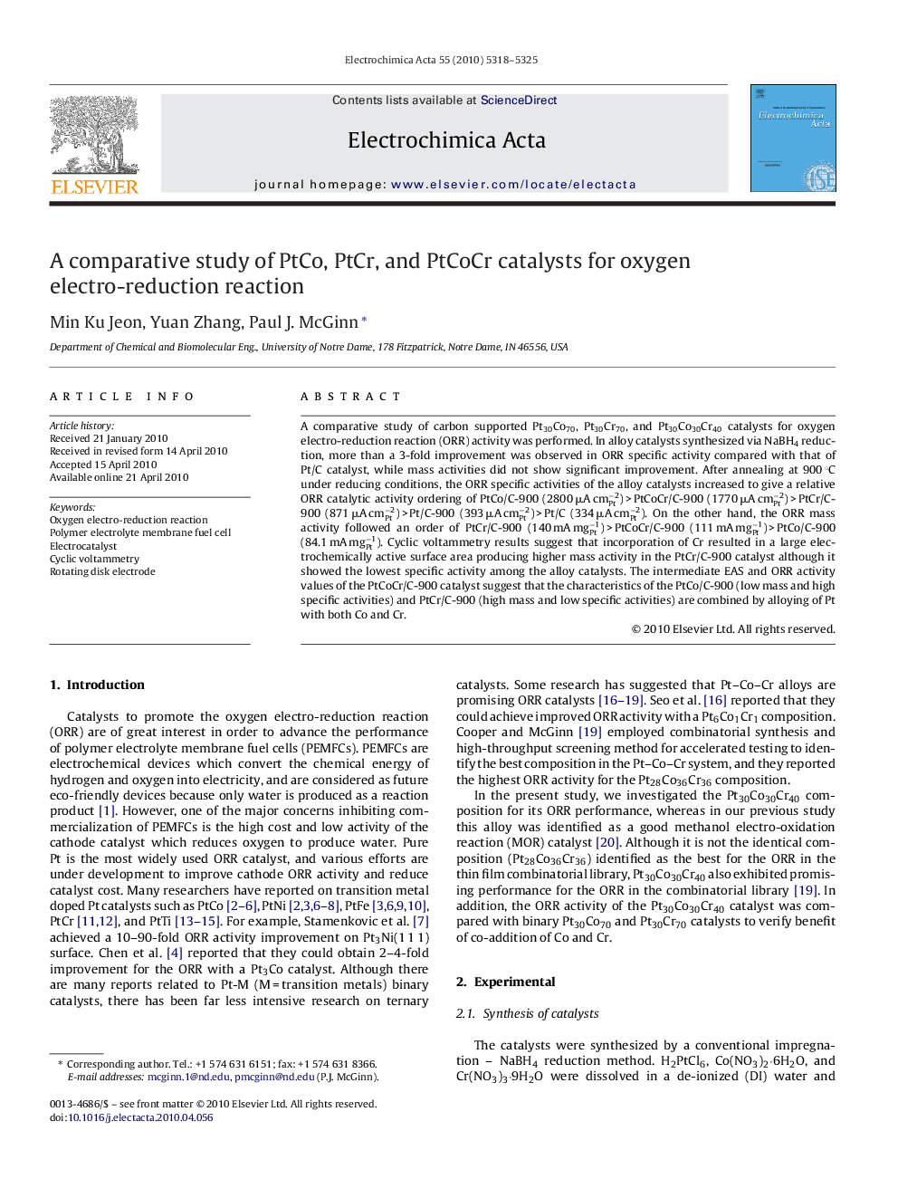 عکس صفحه اول مقاله: A comparative study of PtCo, PtCr, and PtCoCr catalysts for oxygen electro-reduction reaction A comparative study of PtCo, PtCr, and PtCoCr catalysts for oxygen electro-reduction reaction