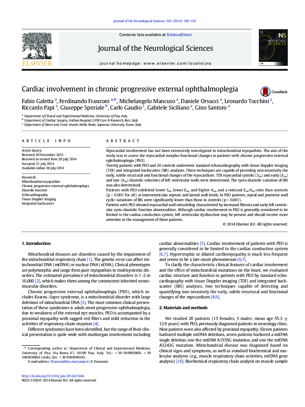 Cardiac involvement in chronic progressive external ophthalmoplegia