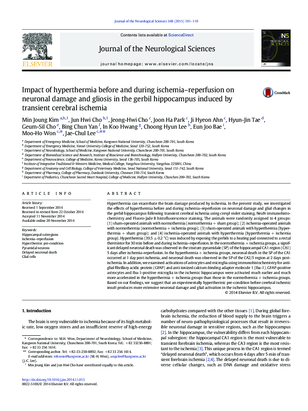 Impact of hyperthermia before and during ischemia–reperfusion on neuronal damage and gliosis in the gerbil hippocampus induced by transient cerebral ischemia