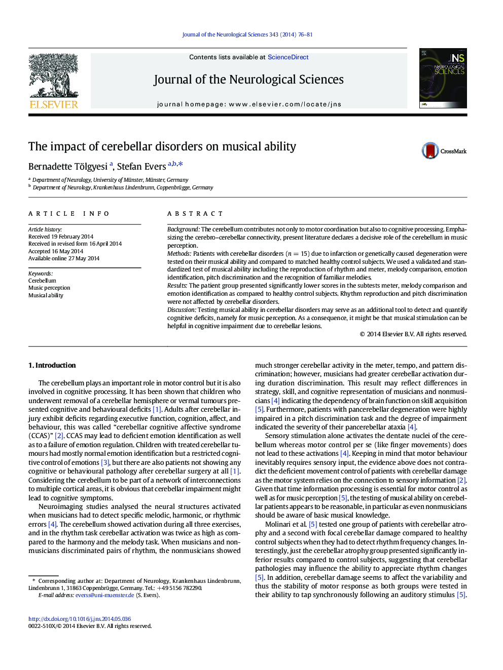 The impact of cerebellar disorders on musical ability