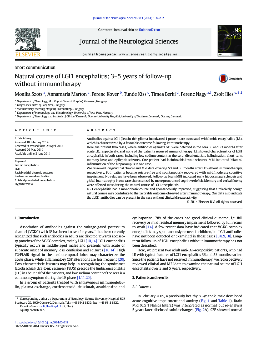 Natural course of LGI1 encephalitis: 3–5 years of follow-up without immunotherapy