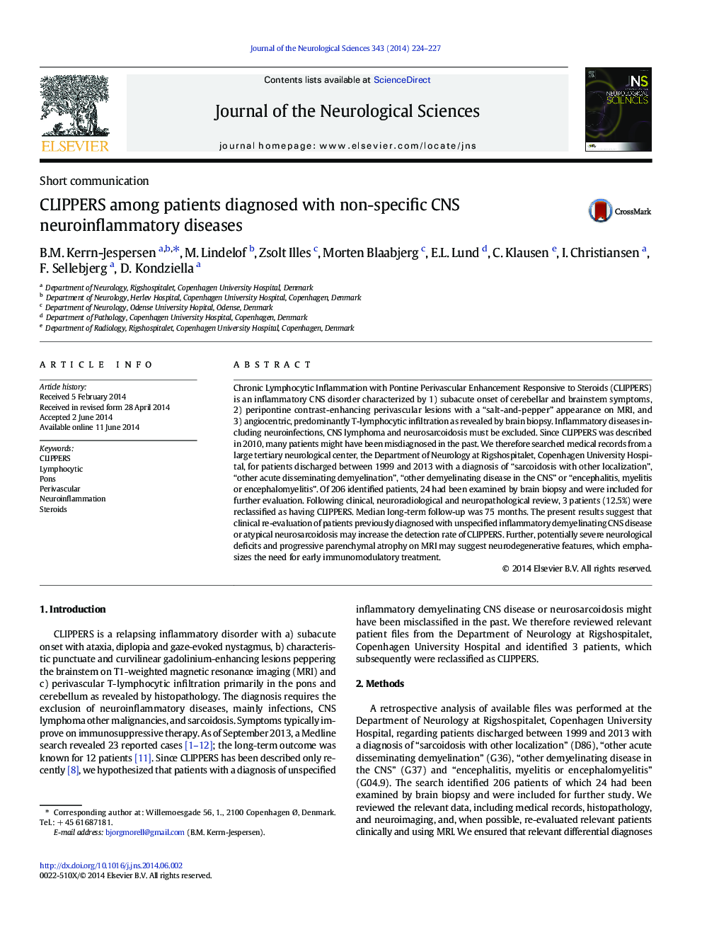 CLIPPERS among patients diagnosed with non-specific CNS neuroinflammatory diseases