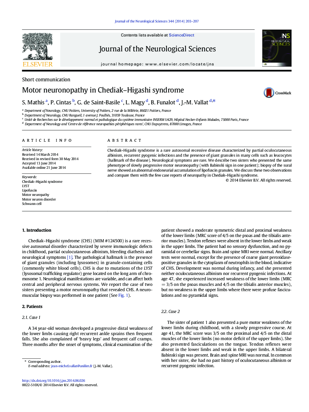 Motor neuronopathy in Chediak–Higashi syndrome