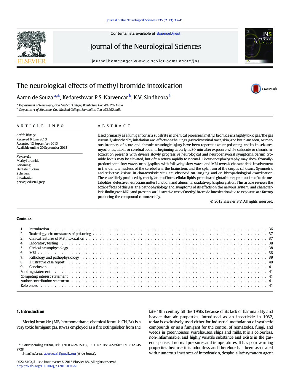 The neurological effects of methyl bromide intoxication