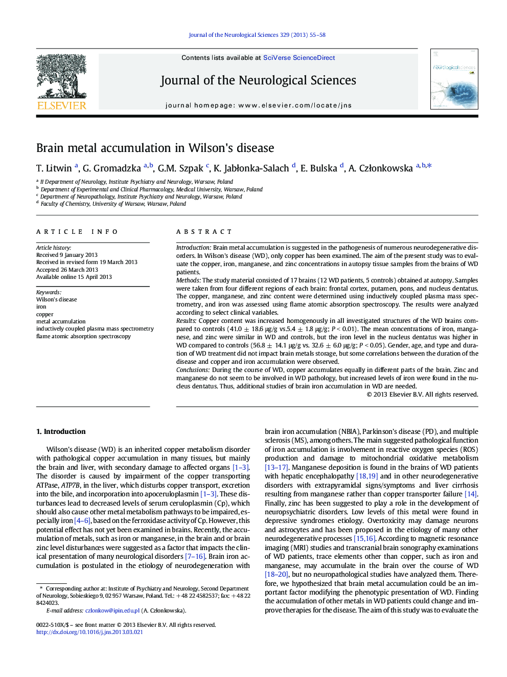 Brain metal accumulation in Wilson's disease