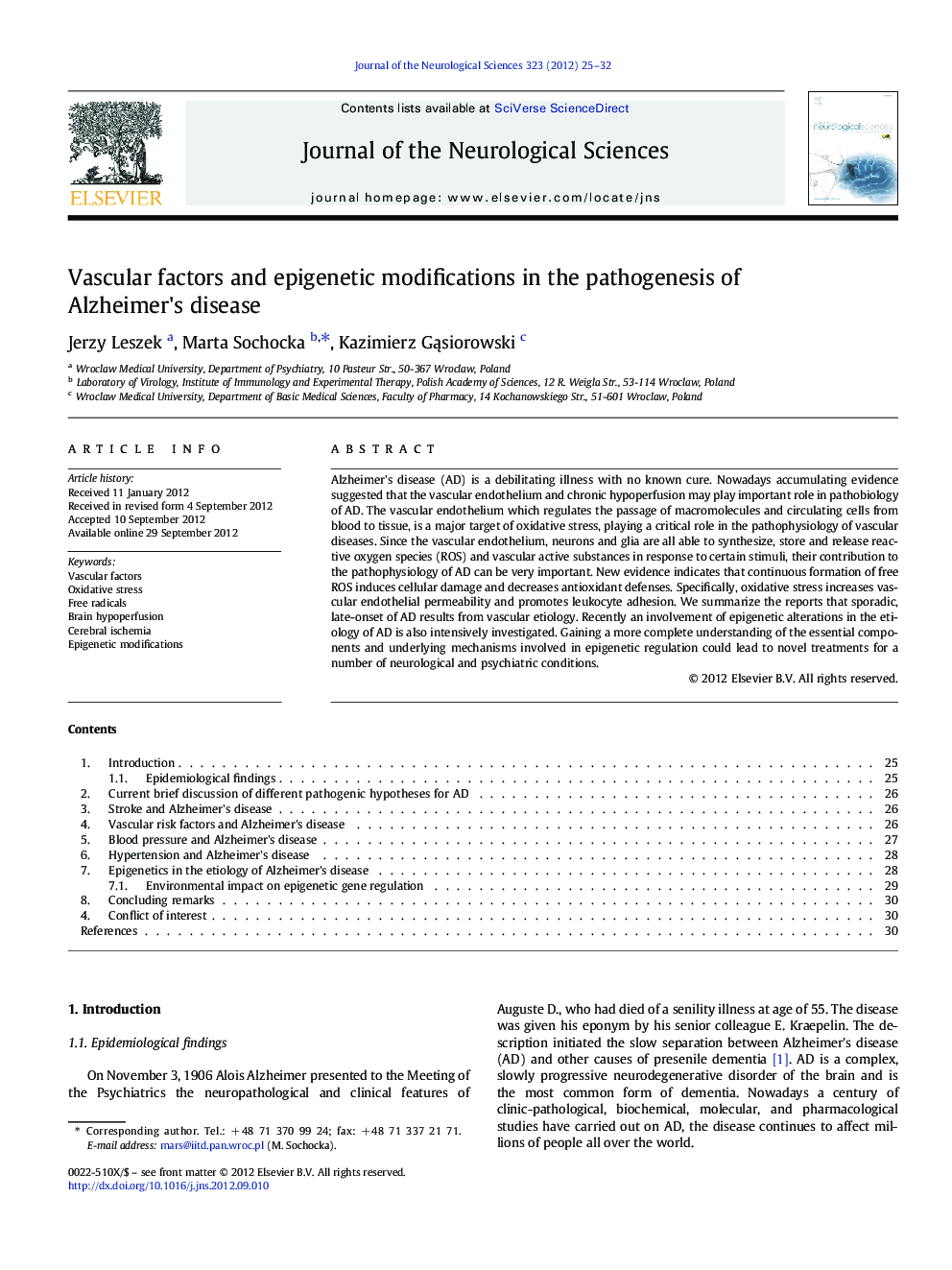 Vascular factors and epigenetic modifications in the pathogenesis of Alzheimer's disease