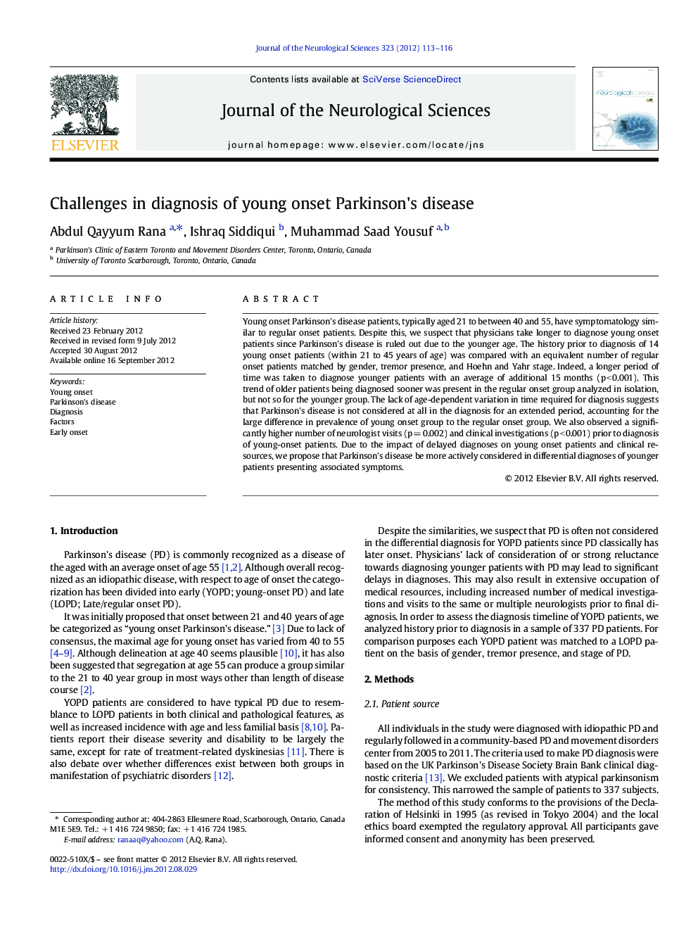 Challenges in diagnosis of young onset Parkinson's disease