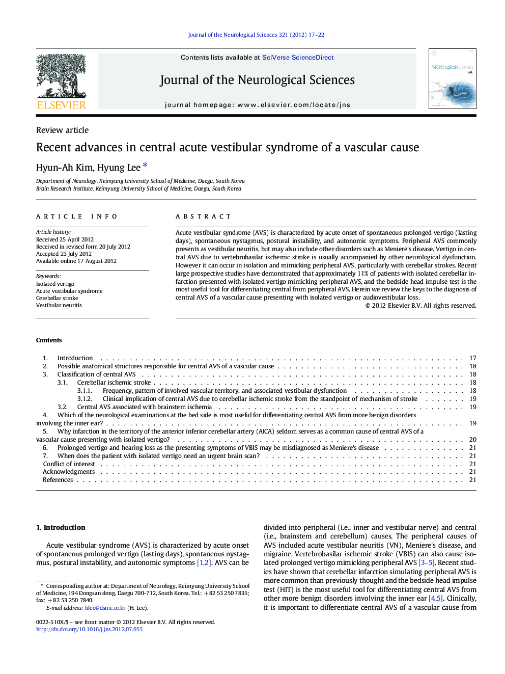 Recent advances in central acute vestibular syndrome of a vascular cause