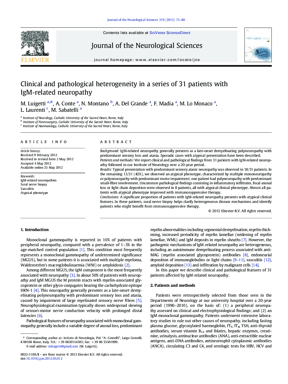 Clinical and pathological heterogeneity in a series of 31 patients with IgM-related neuropathy