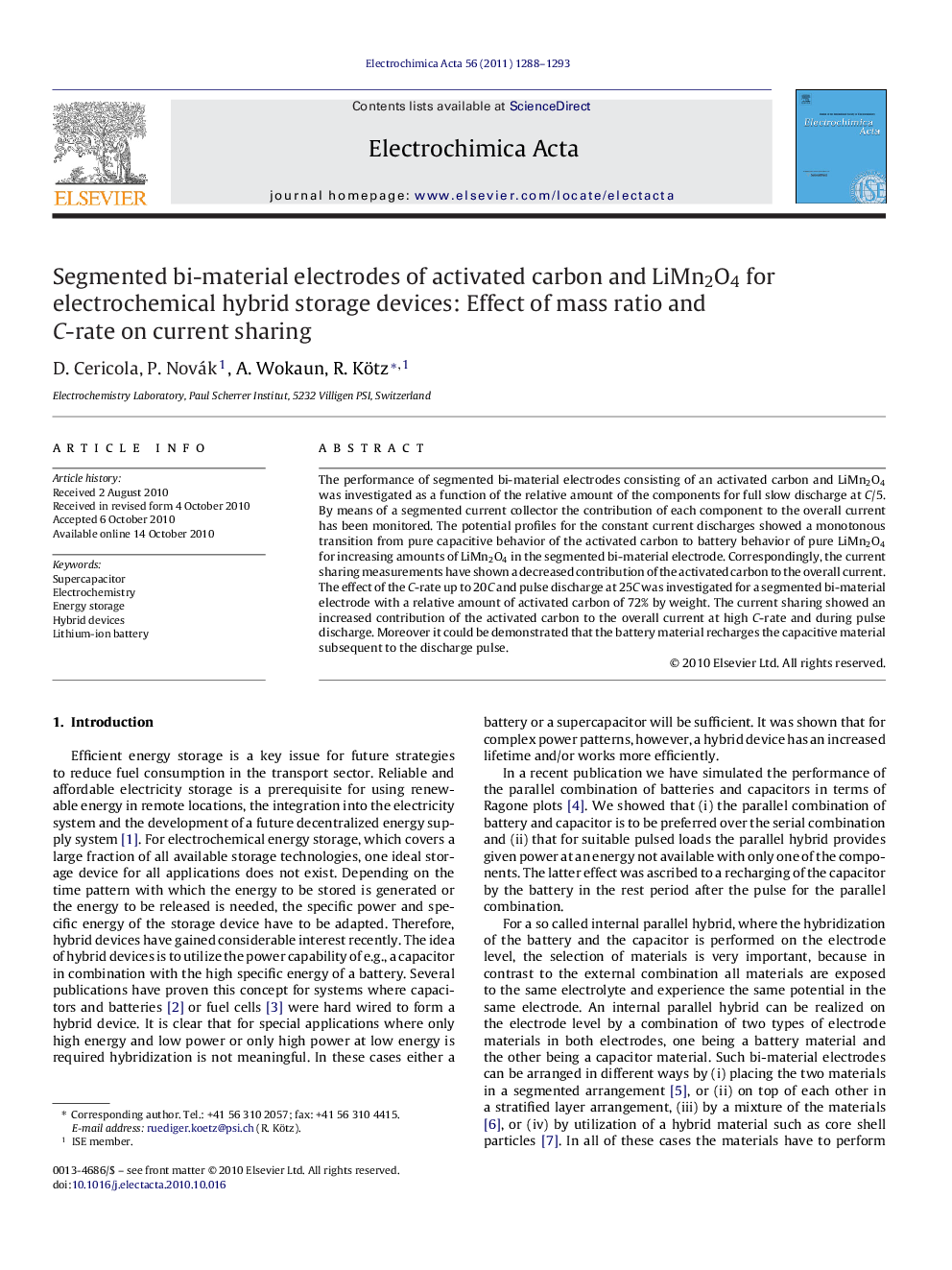 Segmented bi-material electrodes of activated carbon and LiMn2O4 for electrochemical hybrid storage devices: Effect of mass ratio and C-rate on current sharing