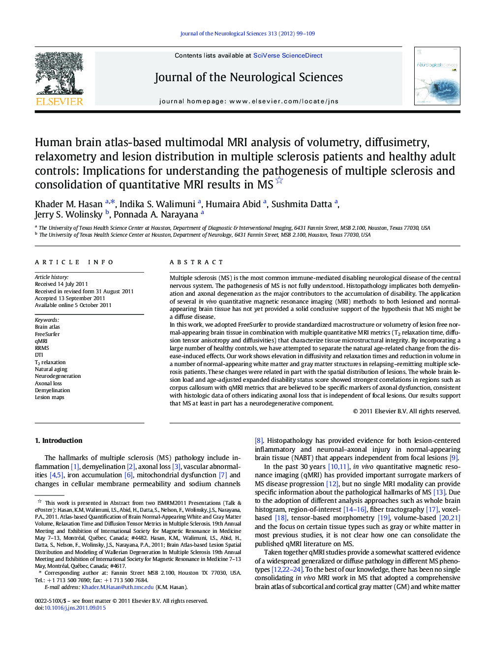 Human brain atlas-based multimodal MRI analysis of volumetry, diffusimetry, relaxometry and lesion distribution in multiple sclerosis patients and healthy adult controls: Implications for understanding the pathogenesis of multiple sclerosis and consolidat