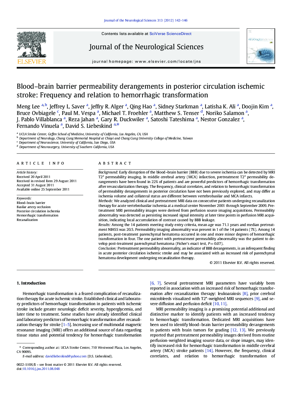 Blood–brain barrier permeability derangements in posterior circulation ischemic stroke: Frequency and relation to hemorrhagic transformation