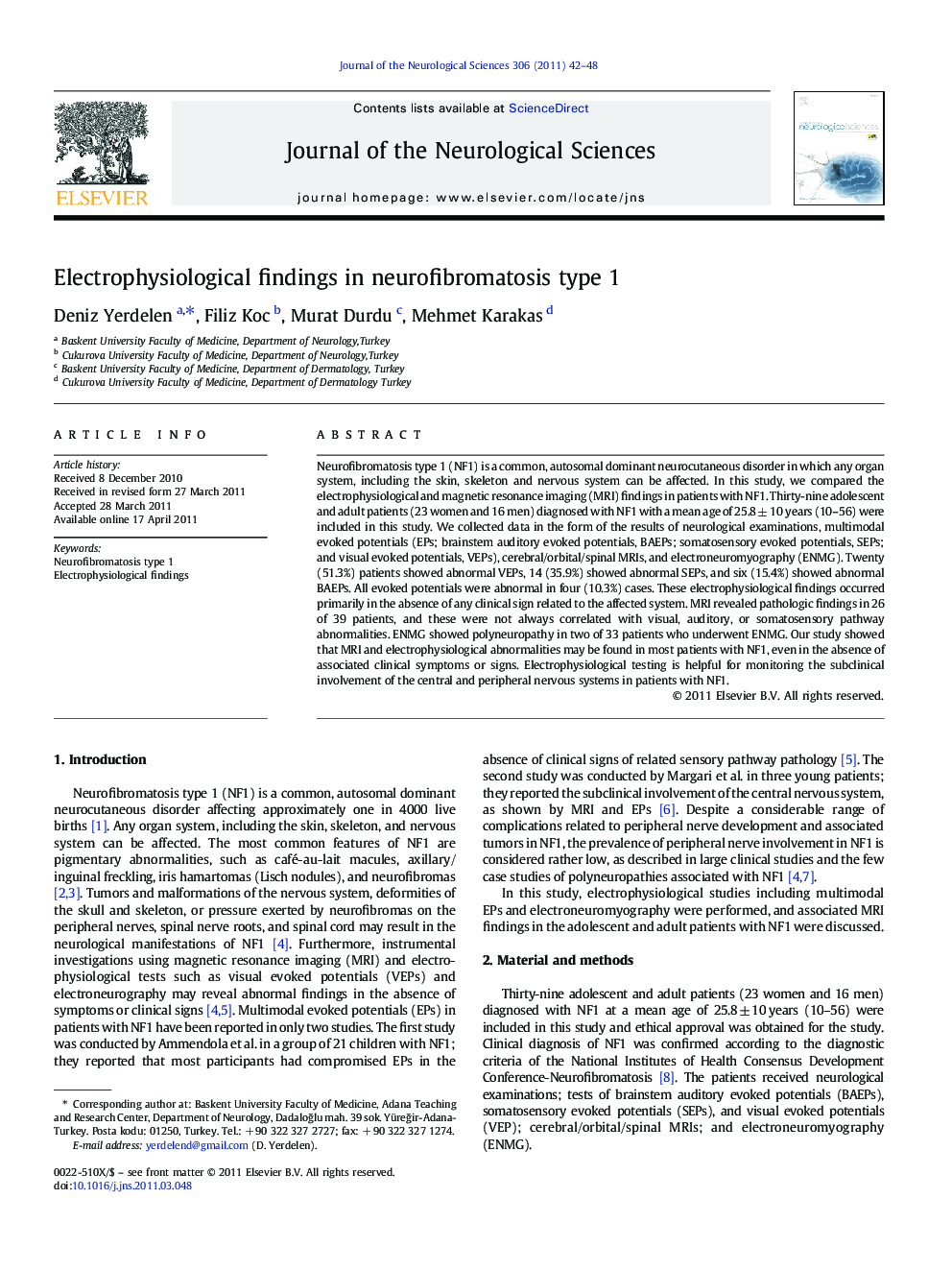 Electrophysiological findings in neurofibromatosis type 1