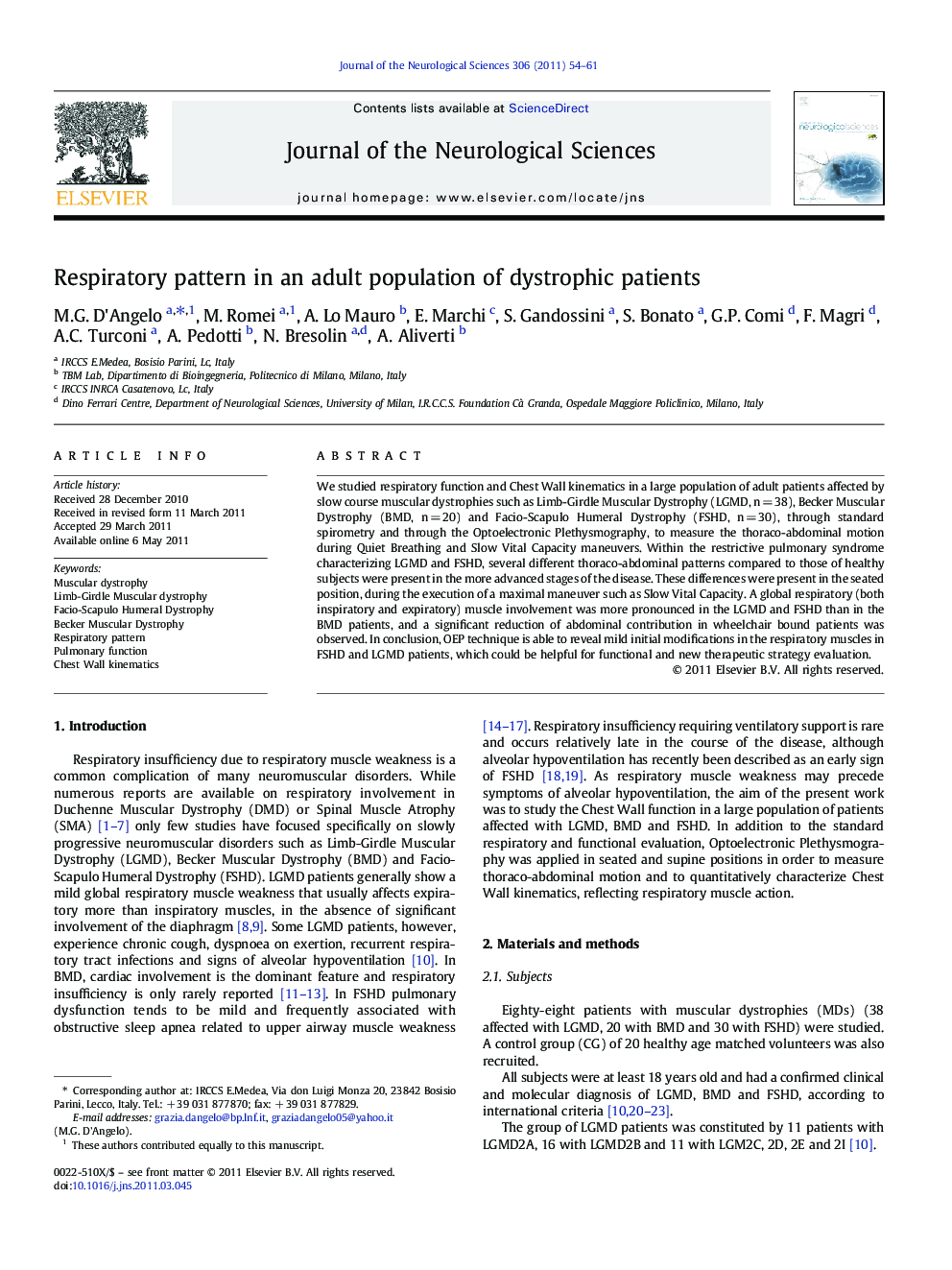 Respiratory pattern in an adult population of dystrophic patients