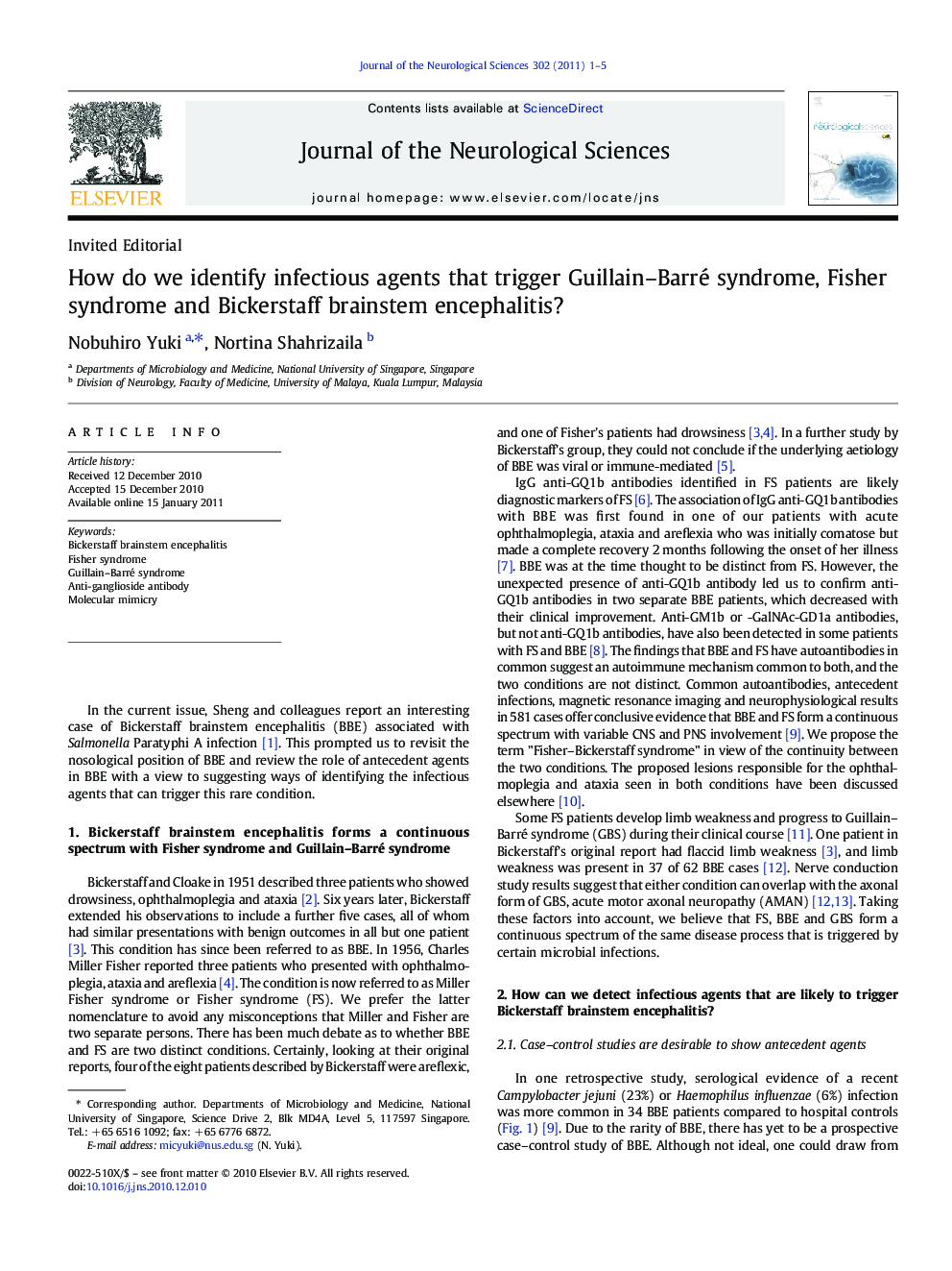 How do we identify infectious agents that trigger Guillain-Barré syndrome, Fisher syndrome and Bickerstaff brainstem encephalitis?