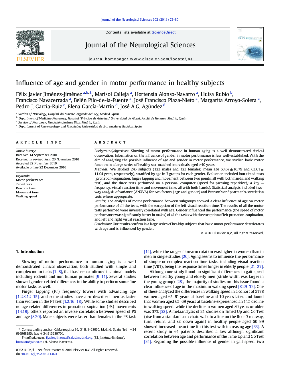 Influence of age and gender in motor performance in healthy subjects