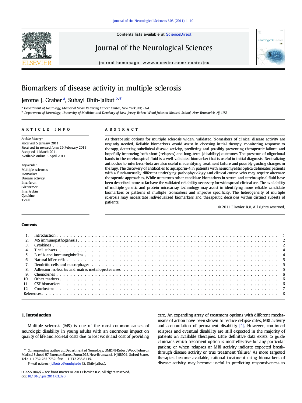 Biomarkers of disease activity in multiple sclerosis