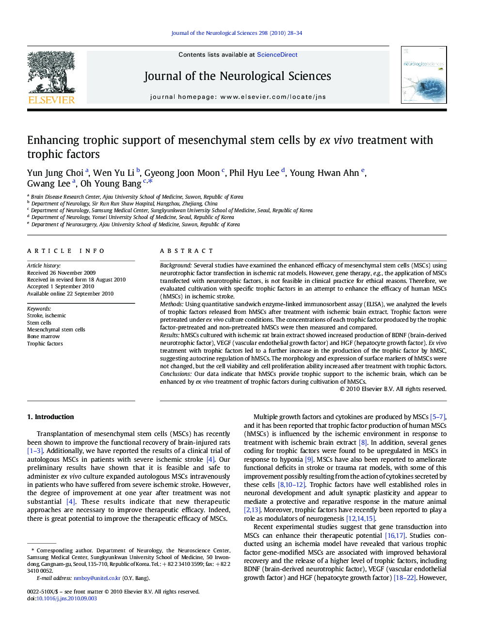 Enhancing trophic support of mesenchymal stem cells by ex vivo treatment with trophic factors