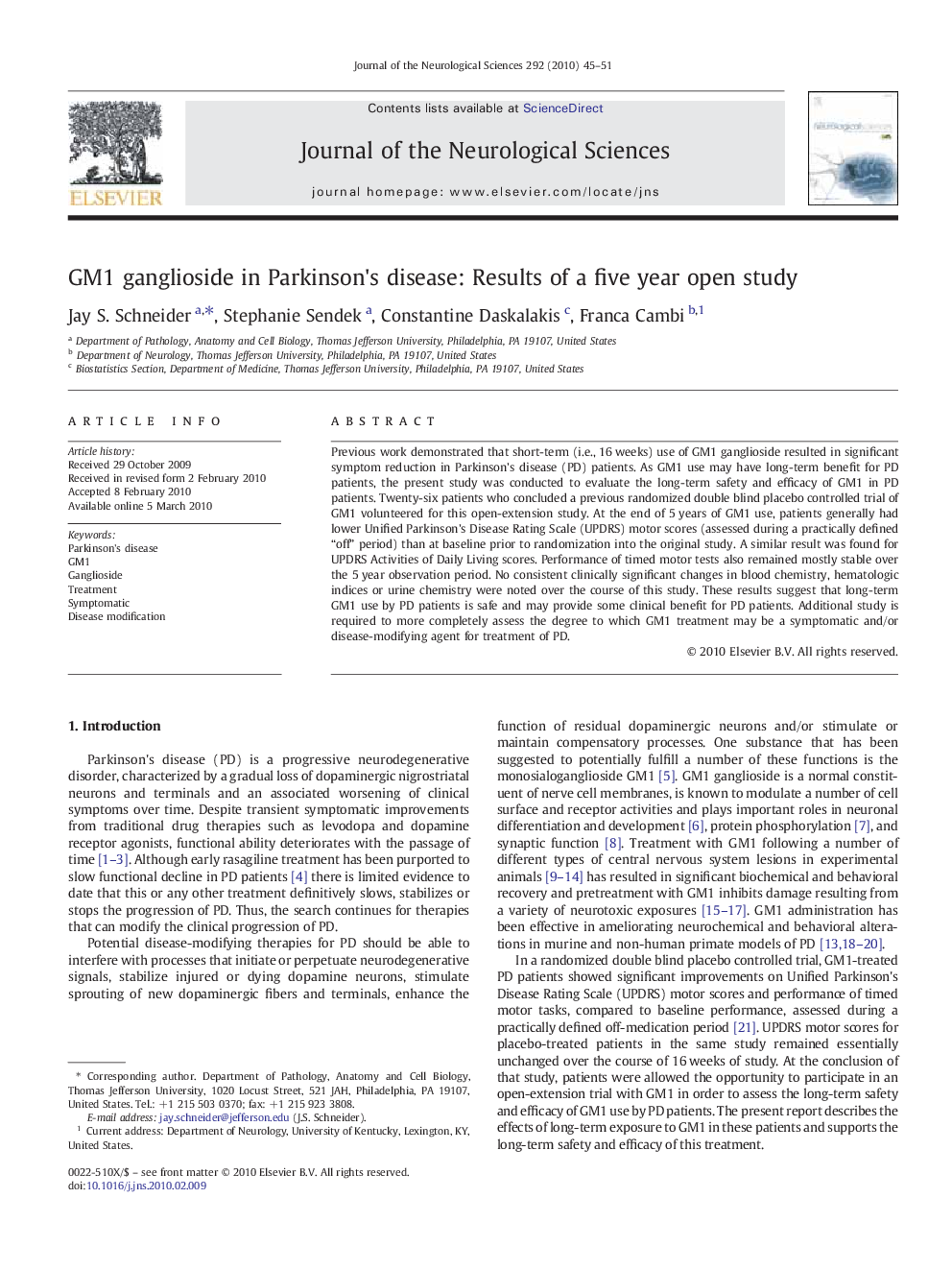 GM1 ganglioside in Parkinson's disease: Results of a five year open study