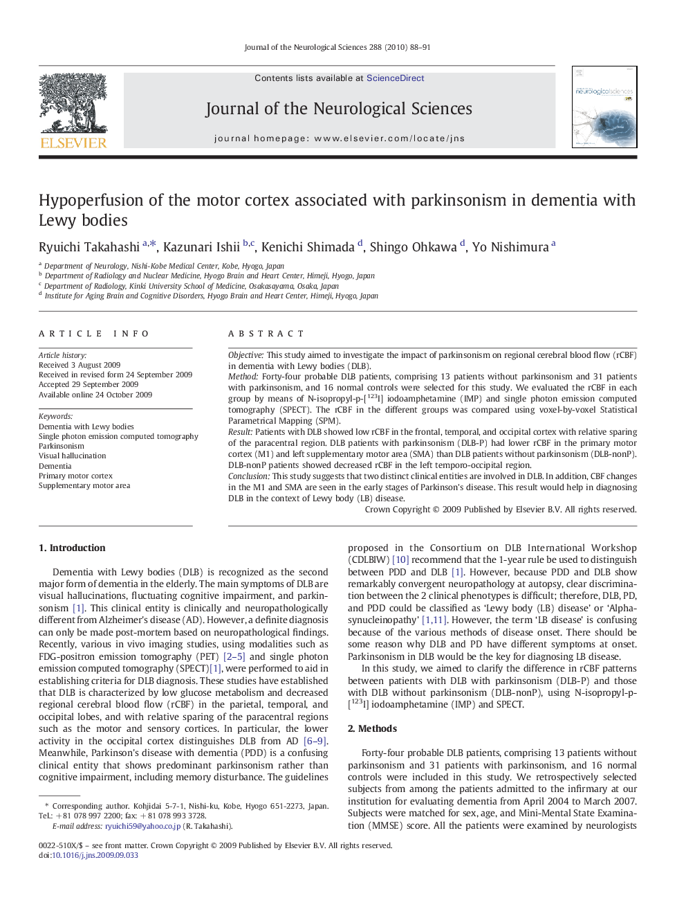 Hypoperfusion of the motor cortex associated with parkinsonism in dementia with Lewy bodies