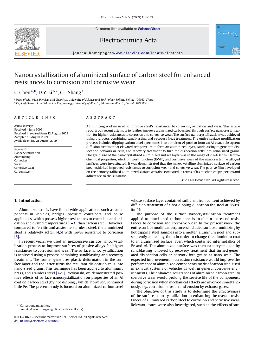 Nanocrystallization of aluminized surface of carbon steel for enhanced resistances to corrosion and corrosive wear