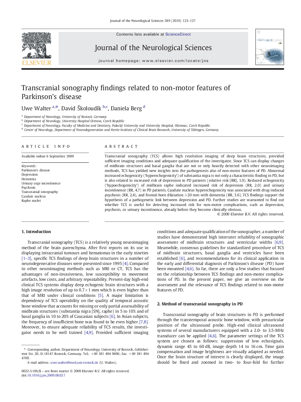 Transcranial sonography findings related to non-motor features of Parkinson's disease