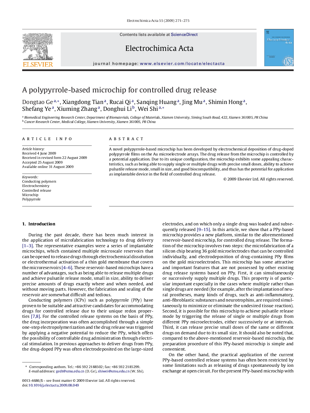 A polypyrrole-based microchip for controlled drug release