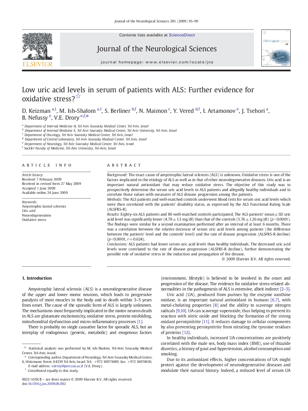 Low uric acid levels in serum of patients with ALS: Further evidence for oxidative stress? 