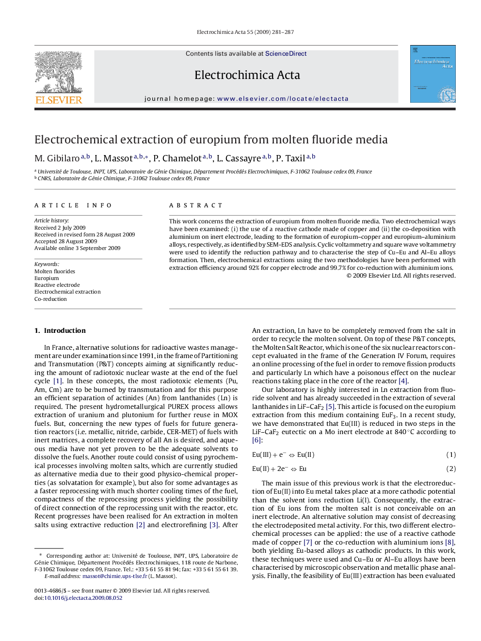 Electrochemical extraction of europium from molten fluoride media