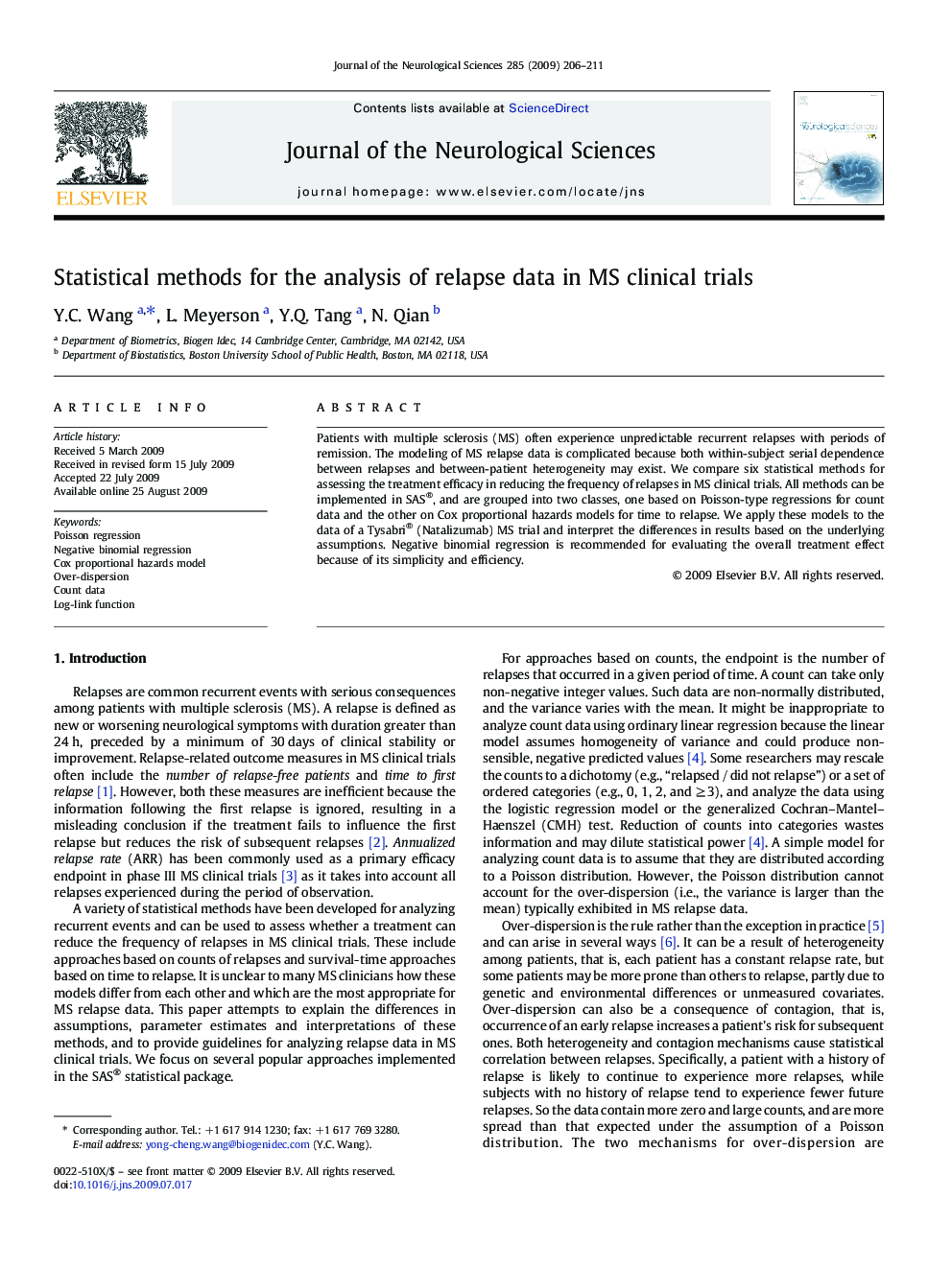 Statistical methods for the analysis of relapse data in MS clinical trials