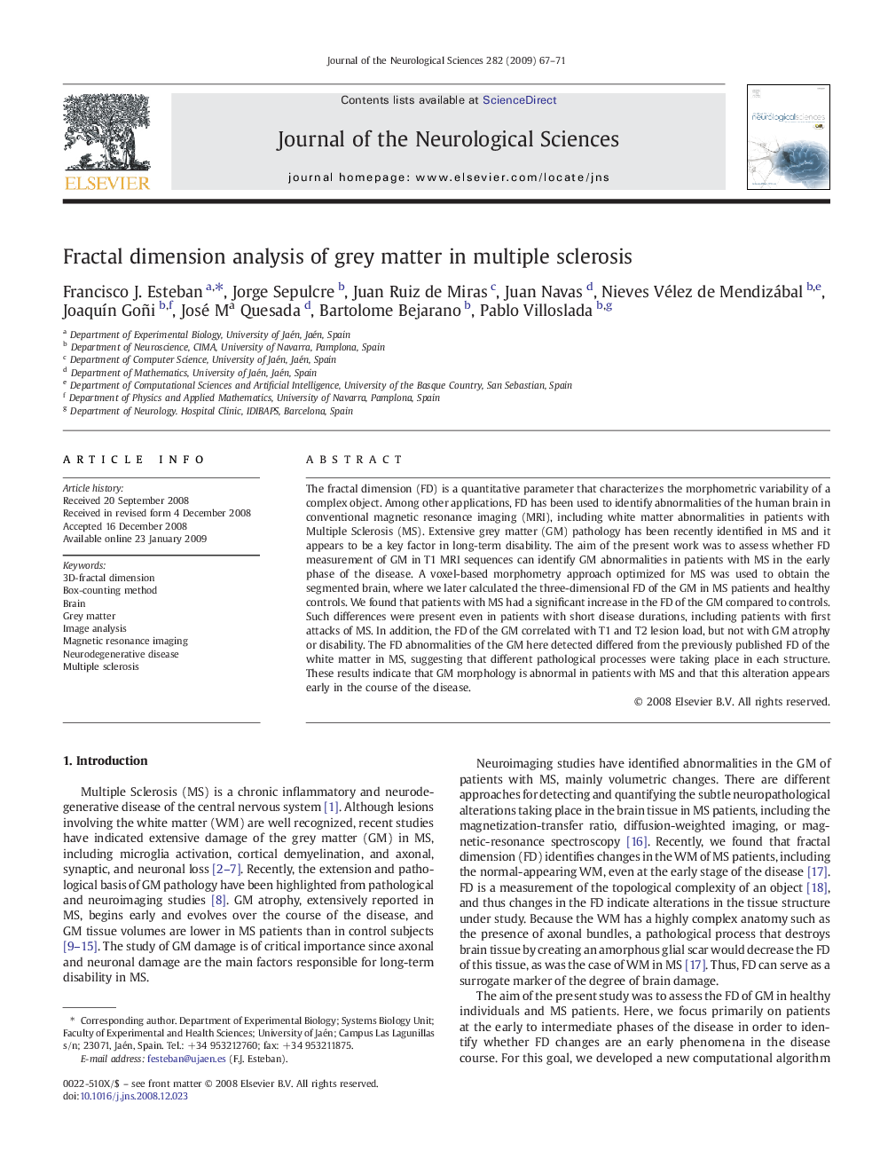 Fractal dimension analysis of grey matter in multiple sclerosis