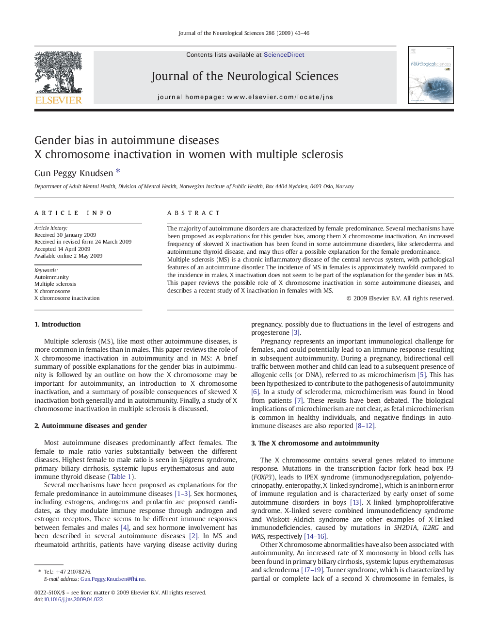 Gender bias in autoimmune diseases: X chromosome inactivation in women with multiple sclerosis