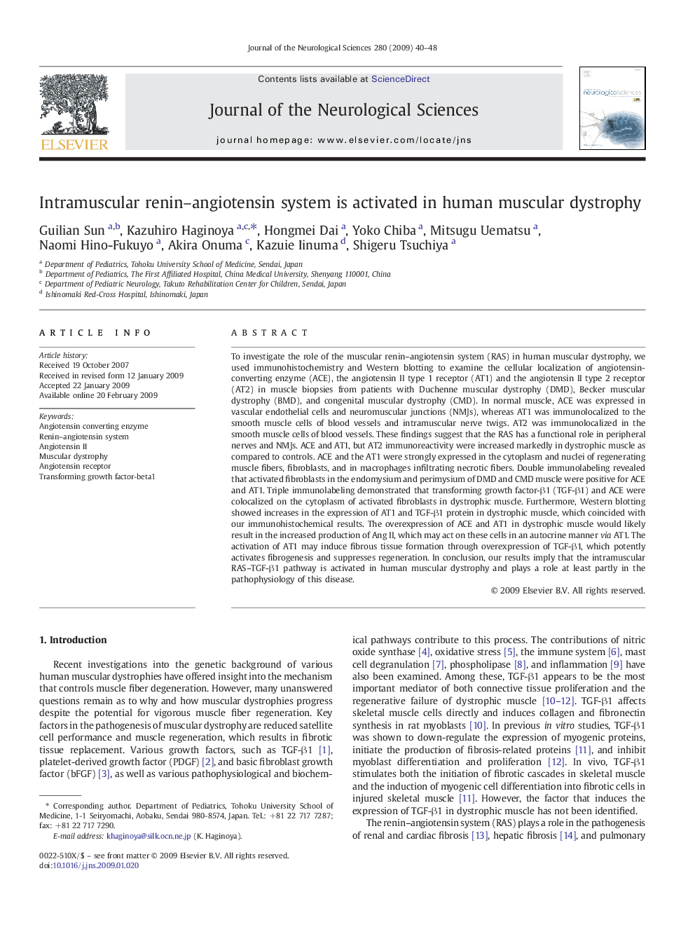 Intramuscular renin–angiotensin system is activated in human muscular dystrophy